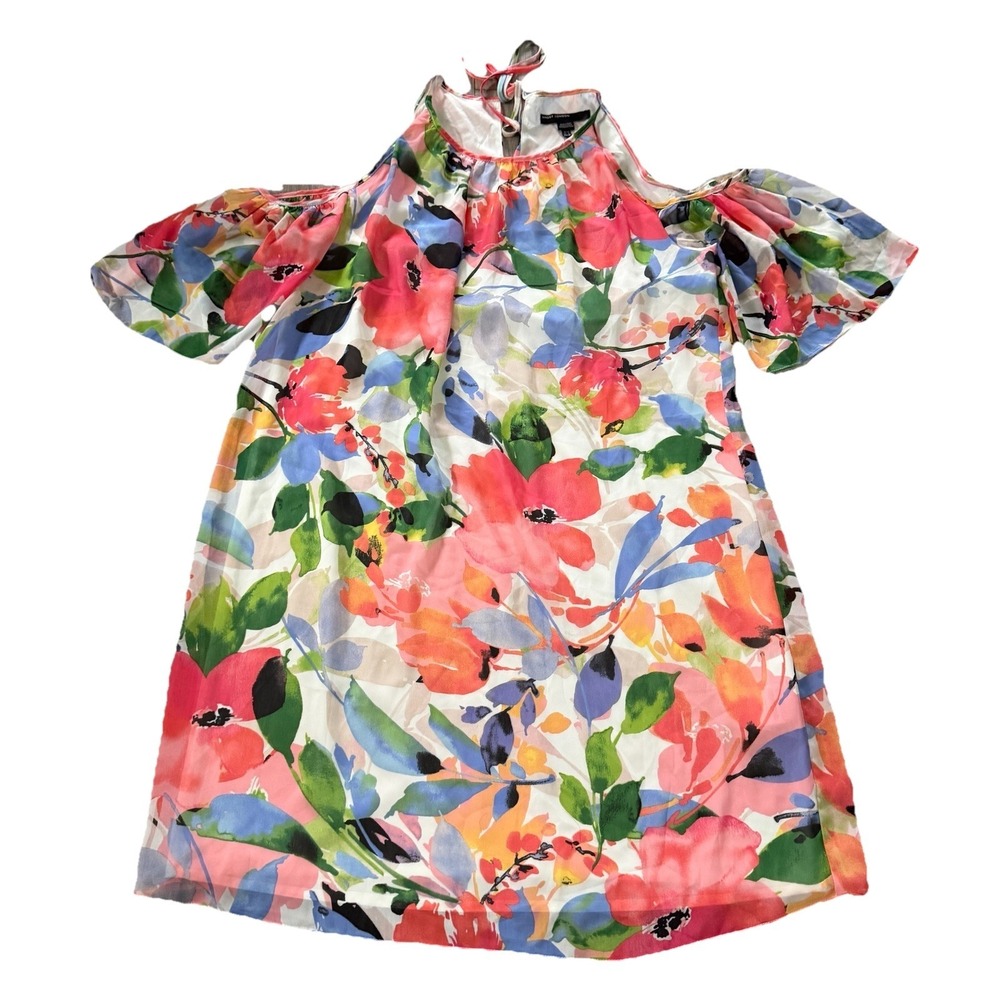 Maggy London Floral Dress Womens 14 Cold Shoulder Colorful Lined